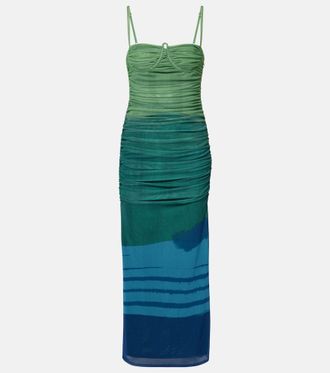 Sir. Draped printed mesh maxi dress