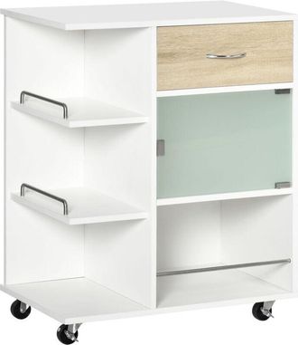 HOMCOM Carrito De Cocina Carrito Verdulero Con 1 Caj&oacute;n Puerta De Vidrio Y Estantes Abiertos Carro Auxiliar Con Ruedas Para Comedor Sal&oacute;n 65x39x80 Cm - Homcom