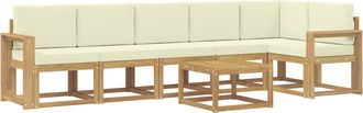 vidaXL Conjunto De Sof&aacute;s De Exterior 7 Uds. Blanco Y Crema Poli&eacute;ster Vidaxl