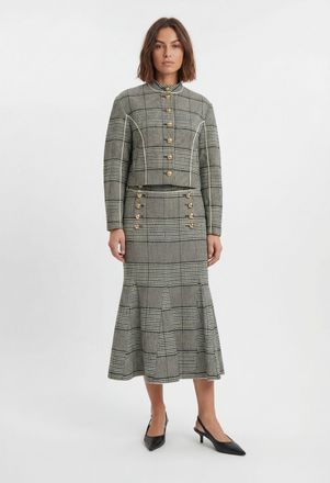 Karen Millen Womens Petite Tailored Check High Neck Jacket - Monochrome Multi - Size 14 UK