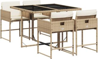 vidaXL Set Comedor De Jard&iacute;n 5 Pzas Con Cojines Rat&aacute;n Sint&eacute;tico Beige Vidaxl