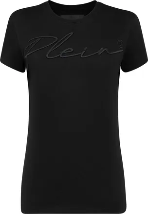 Philipp Plein Satin T-shirt Round Neck SS Embroidery Signature