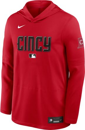 Nike Cincinnati Reds City Connect Nike Mens Dri-FIT MLB Long-Sleeve Hooded Top in Red | 03B911TJRED-P1U