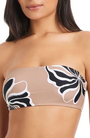 Sanctuary Sequin Floral Bandeau Bikini Top in Toasted Coconut at Nordstrom, Size X-Large