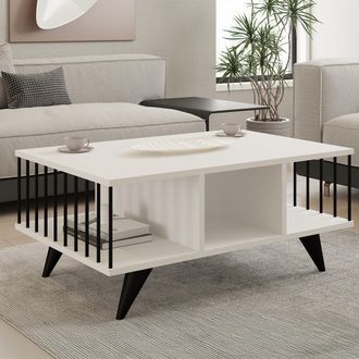 Dmora Tavolino Da Salotto Dogliani, Con Piedini, 3 Vani, Forma Rettangolare, 90x60x40h Cm Bianco