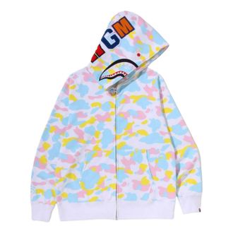 A Bathing Ape Multi Camo Shark Zip Hoodie White 1M20-115-005-WHT