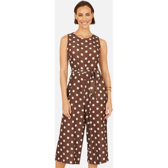 Yumi Polka Dot Culotte Jumpsuit in Brown at Nordstrom, Size 12