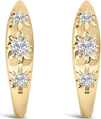 House of Brilliance 10K Yellow Gold 1/5 Cttw Lab Grown Diamond Three Stone Huggie Hoop Earrings