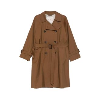 Max Mara Trench Coats, female, Brown, Size: 2XS Double-breasted Water-repellent Twill Trench Coat