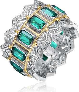 Rachel Glauber Two-Tone White Gold Plated and 14K Gold Plated with Colored Cubic Zirconia Coctail Ring
