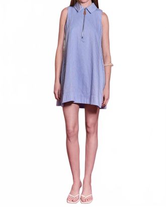 English Factory Zip-Front Collared Sleeveless Mini Dress In Striped