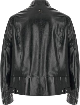 Fendi Mens Blue Lamb Leather Jacket Clothing