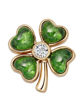 Loquet London Four Leaf Clover diamond and tsavorite locket charm - women - 18kt Yellow Gold/Diamond/Tsavorite - One Size