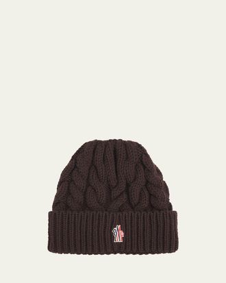 Moncler Cable-Knit Wool Logo Beanie