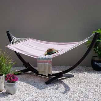 PRIMROSE Blush Pink Hammock with Charcoal Wooden Stand