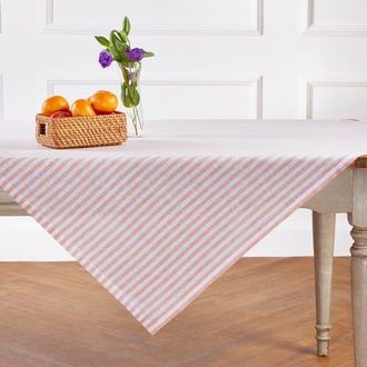 Solino Home Linen Table Throw - Amalfi Stripe, 52 x 52, 52 x 52 in Coral And White at Nordstrom, Size Small