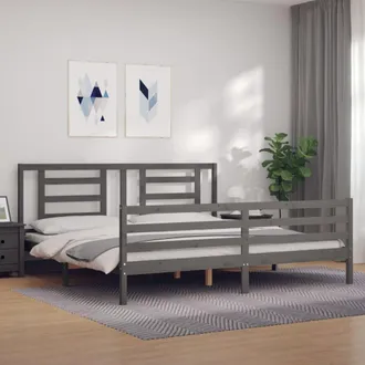 vidaXL Vidaxl - Estructura De Cama Con Cabecero Madera Maciza Gris 200x200 Cm