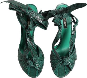 Dolce & Gabbana Womens Green Python Leather Heels Sandals Shoes