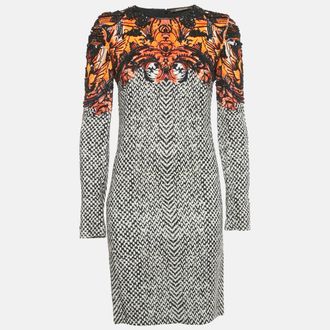 Roberto Cavalli Black/white Beaded Crepe Shift Dress