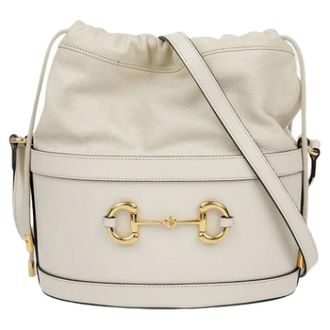 Gucci Pre-owned Bucket Bags, female, White, Size: ONE SIZE Pre-owned Horsebit 1955 Bucket Shoulder Crossbody Bag