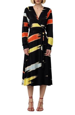 Diane Von F&uuml;rstenberg Amara Print Long Sleeve Wrap Midi Dress in Cloud Haze Black at Nordstrom, Size Xx-Small
