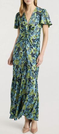 Cinq &agrave; Sept Dahlia Print Maxi Dress In Green & Blue Multi Floral