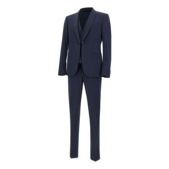 Corneliani Single Breasted Suits, male, Blue, Size: 3XL Three-piece Suit