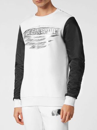 Plein Sport Slim Fit Bicolour Abstract Print Cotton Crewneck Sweatshirt