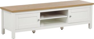 Beliani Mueble Para Tv De Hasta 65 Pulgadas De Estilo Moderno 140 Cm Blanco Y Madera Clara Atoca
