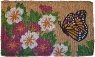 Imports Decor Butterfly Garden Printed Coir Door Mat, Handwoven Outdoor Entry Mat with Anti-Slip Backing
