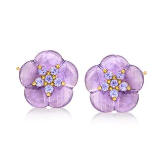 Ross-Simons Amethyst and. Tanzanite Flower Earrings in 18kt Gold Over Sterling
