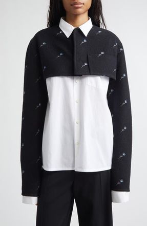 Rier Walker Floral Embroidered Wool Crop Jacket in Black Flowers Felted at Nordstrom, Size X-Small