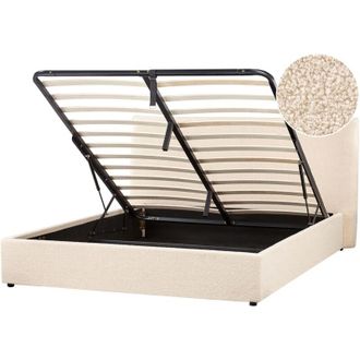 Beliani Beliani - Letto matrimoniale con contenitore in tessuto boucl&eacute; beige 160 x 200 cm Lavaur