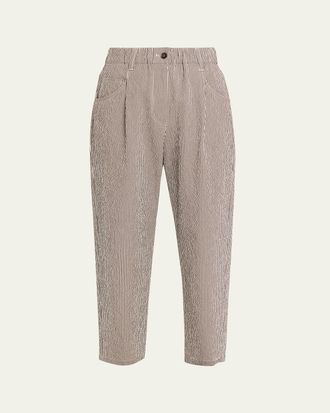 Brunello Cucinelli Cotton Seersucker Straight-Leg Ankle Pants
