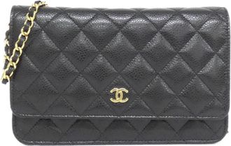 Chanel Black Bordeaux Grained Calfskin Chain/Shoulder Wallet (Pre-Owned)