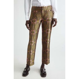 Etro Paisley Jacquard Ankle Trousers in Multicolor On Green Base at Nordstrom, Size 40