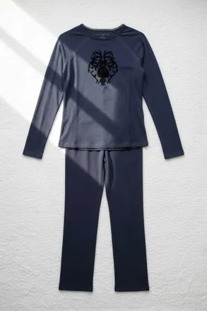 Velvette Womens Peruvian Pima Cotton Medallion Print Pajamas In Blue