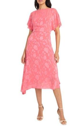 Maggy London Floral Jacquard Asymmetric Midi Dress in Rapture Rose at Nordstrom Rack, Size 16
