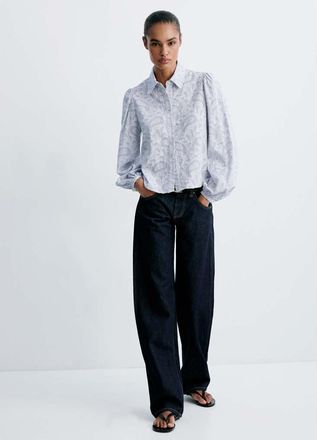 Mango Camicia righe dettagli ricamati celeste - Donna - XXS - MANGO