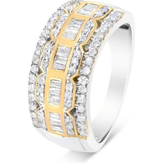 House of Brilliance 10K Gold 1.00 Cttw Diamond Art Deco Multi-Row Ring Band in Yellow Gold at Nordstrom, Size 6