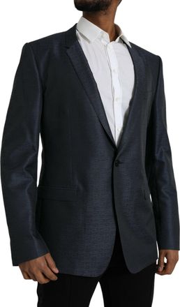 Dolce & Gabbana Mens Blue Wool Gold Single Breasted Coat Blazer Virgin Polyester Clothing