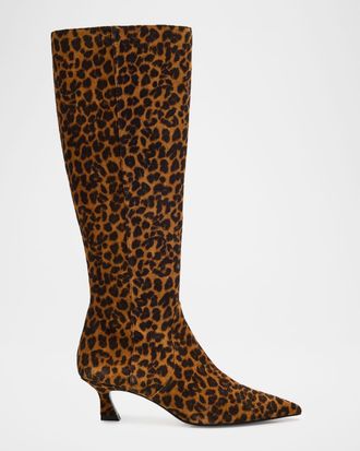 Stuart Weitzman 50mm Vinnie Leopard-Printed Suede Knee-High Boots
