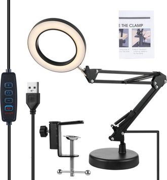 OEM Lupa 10x Con Intensidad De Luz Continuamente Variable, L&aacute;mpara De Escritorio Y Clip 2 En 1, Brazo Giratorio Ajustable, Lupa Con Iluminaci&oacute;n Led Manos 