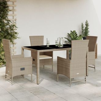vidaXL Set Comedor De Jard&iacute;n 5 Pzas Con Cojines Rat&aacute;n Sint&eacute;tico Beige Vidaxl