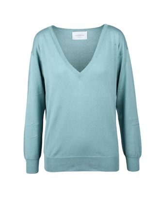 Ballantyne Sage Green V-Neck Silk-Cotton Knit Pullover