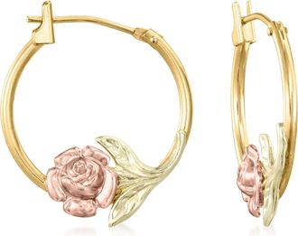 Ross-Simons 14kt 2-Tone Gold Floral Hoop Earrings