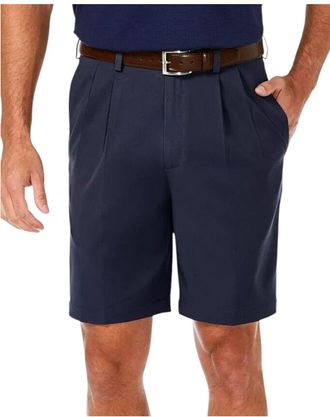 Haggar Mens Cool 18 Pro Straight Fit Pleat Front 4-Way Stretch Expandable Waist Short with Big & Tall Sizes, Navy, 36