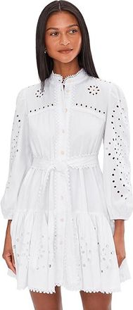 Avec Les Filles Long Sleeve Button-Down Eyelet Shirt Dress Womens Dress White : 12, Cotton