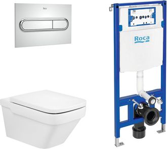 Roca Roca Pack Dama+duplo Inodoro Suspendido Rimless Pulsador Cromo - Asiento: Caida Amortiguada - Ref: A34678l+a801782004+a890070020+a890195001