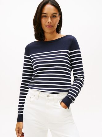 Tommy Hilfiger Womens Stripe Boatneck Sweater - Navy - XXL